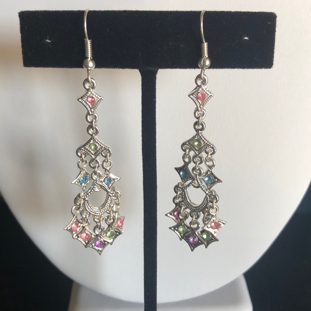 Multicolor Rhinestone Dangle Earrings